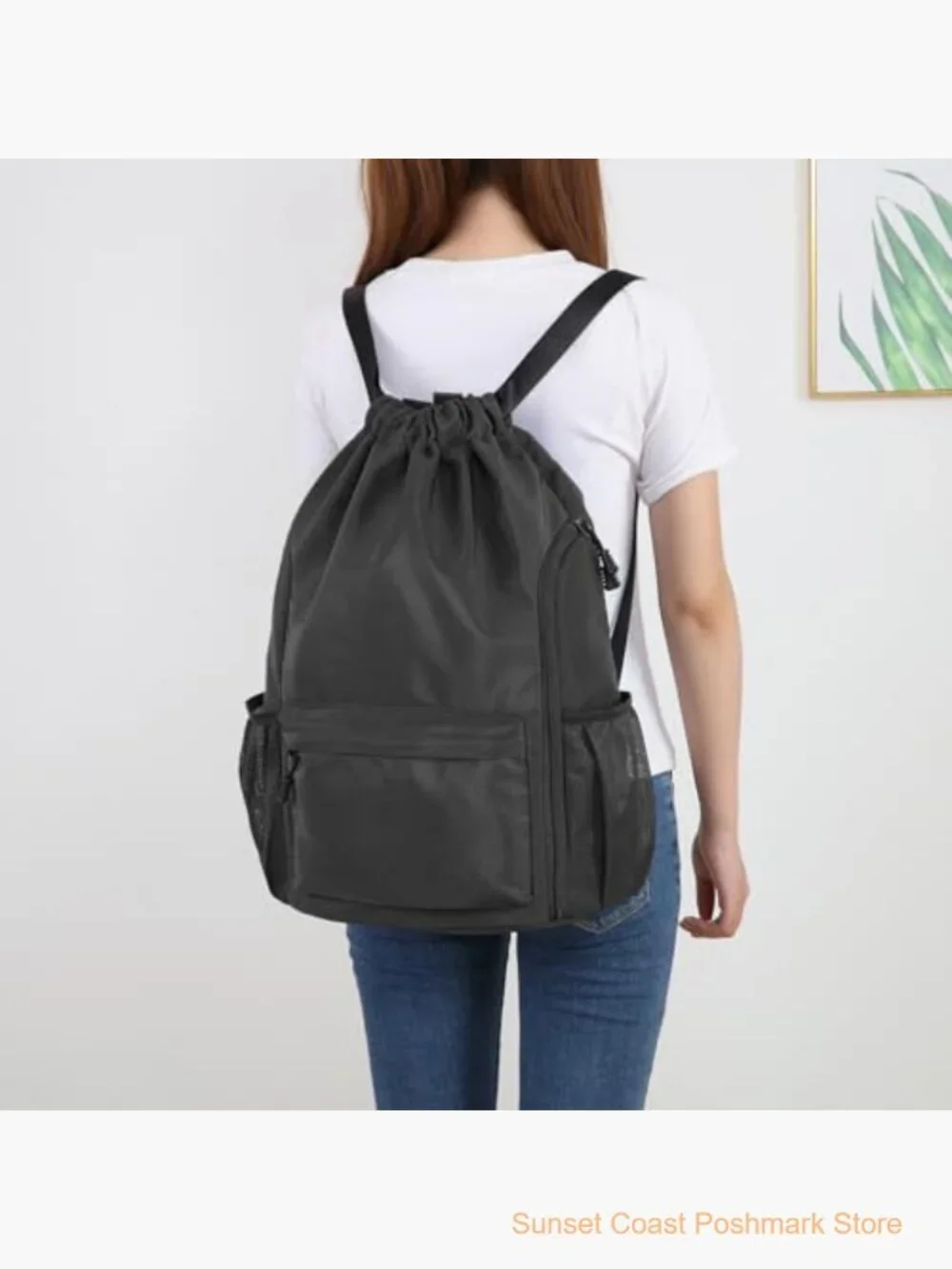 Waterproof Drawstring Gym Backpack Sports Bag with Multiple Pockets